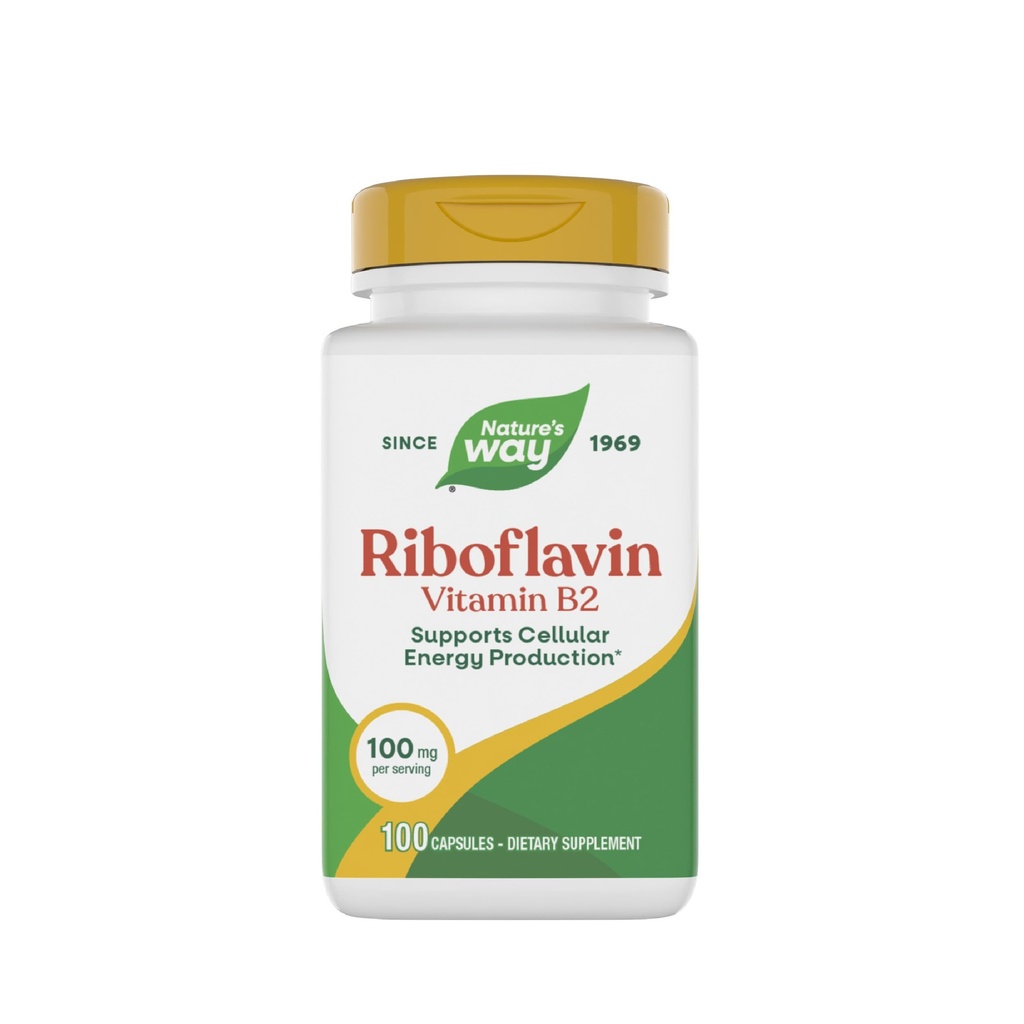 Nature's Way Riboflavin Vitamina B2, Supporta la produzione di energia cellulare*, Riboflavina ad alta potenza, 100 mg per porzione, 100 capsule (Packaging May Vary)