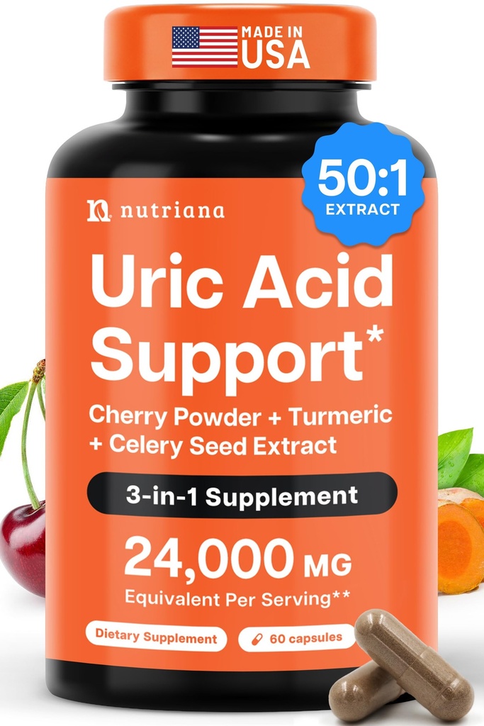3 in 1 Uric Acid Flush Cleanse – Estratto di ciliegie di Tart con Turmeric & Celery Seed Supplement Purge - Piedi e Supporto Congiunto - 60 capsule di verdure
