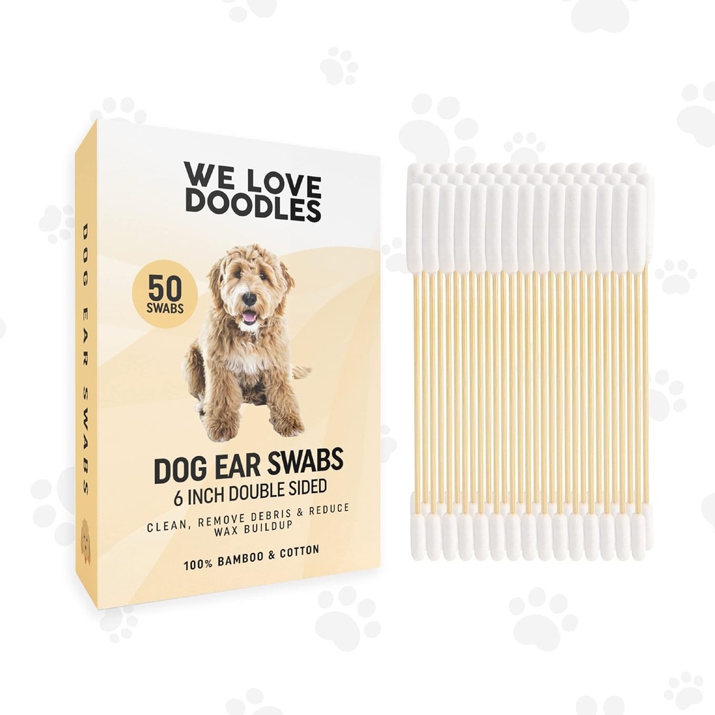 Wir lieben Doodles Long Cotton Dog Ear Swabs | Double Sided Qtips für Hunde | Large Wooden Cleaner Balls Tool | Q Tipps Swab zu Flush Puppy Ears | Clean Wood Buds for Pet Ears | Wipes Solution Q-Tips