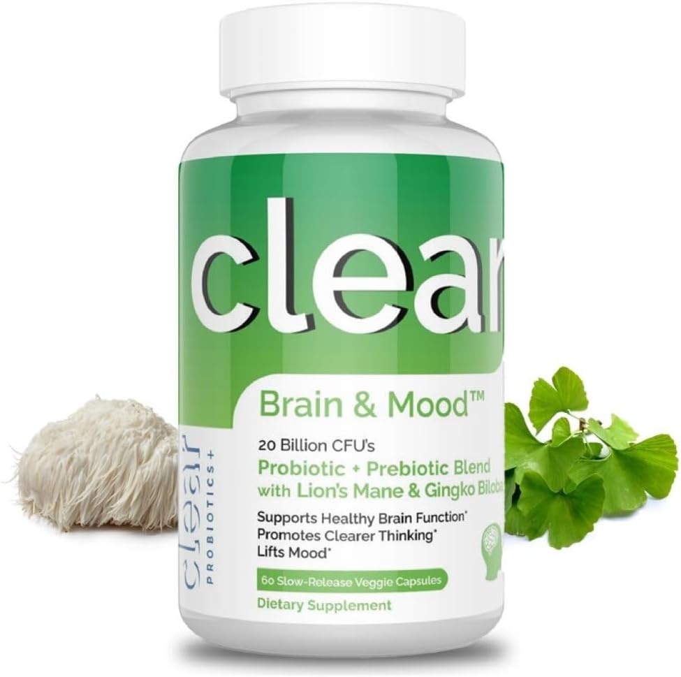 Integratore del cervello per memoria, nebbia del cervello, messa a fuoco, Mood & Concentration & Cognitive Function - Mane del leone Supercharged con Ginkgo Biloba & Two Probiotic Strains (60 Conte - 1 Mese di alimentazione)
