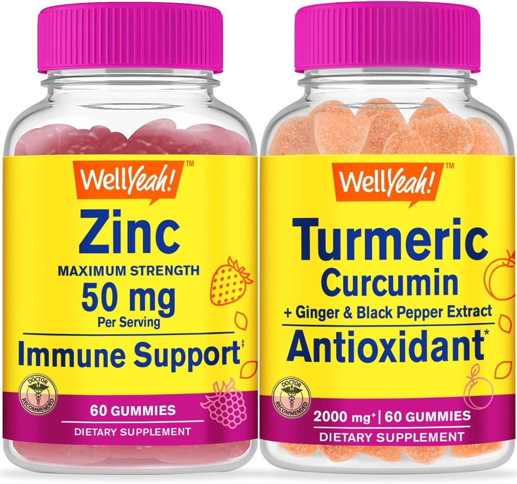 Naja Zinc + Kurkuma, Gummis Bundle - Große Verkostung, Vitamin-Ergänzung, Glutenfrei, GMO frei, Kaugummi
