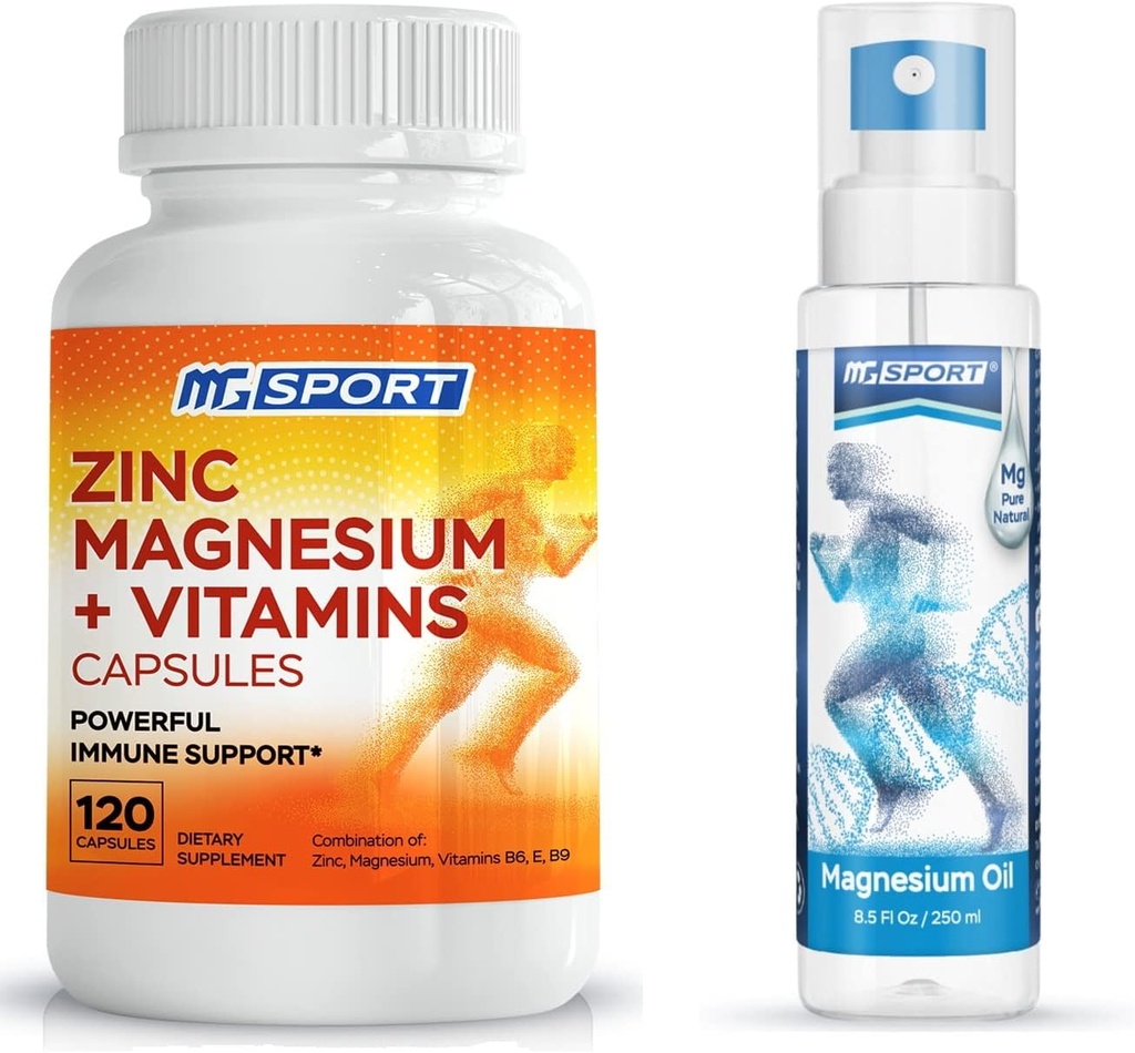 Zinco ad alto assorbimento e Magnesio Supplemento e Magnesio Spray Olio - per Gambe e Recupero Muscolare