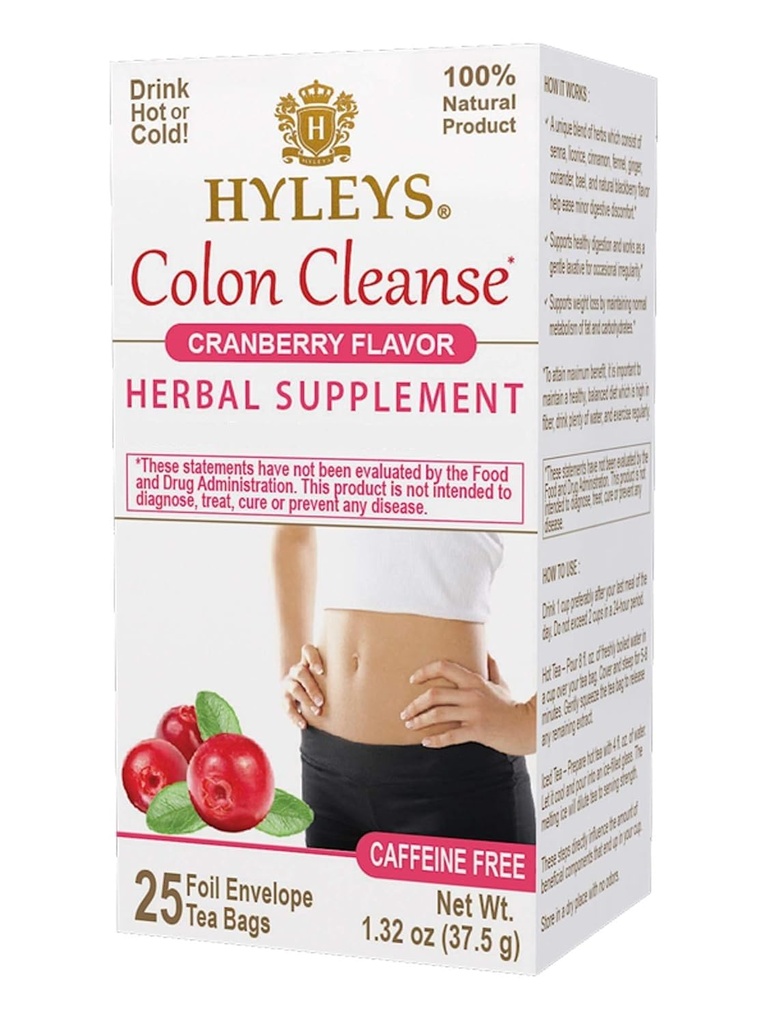 Hyleys Colon Cleanse Tea Cranberry Flavor - 25 sachets de thé (1 paquet)