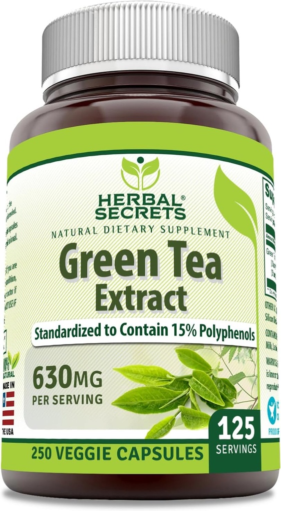Kräutergeheimnisse Grüner Tee Extrakt 630 mg pro Servieren | Veggie Kapsel Supplement | Non-GMO | Gluten Free | Made in USA (1 Pack, 250 Count)