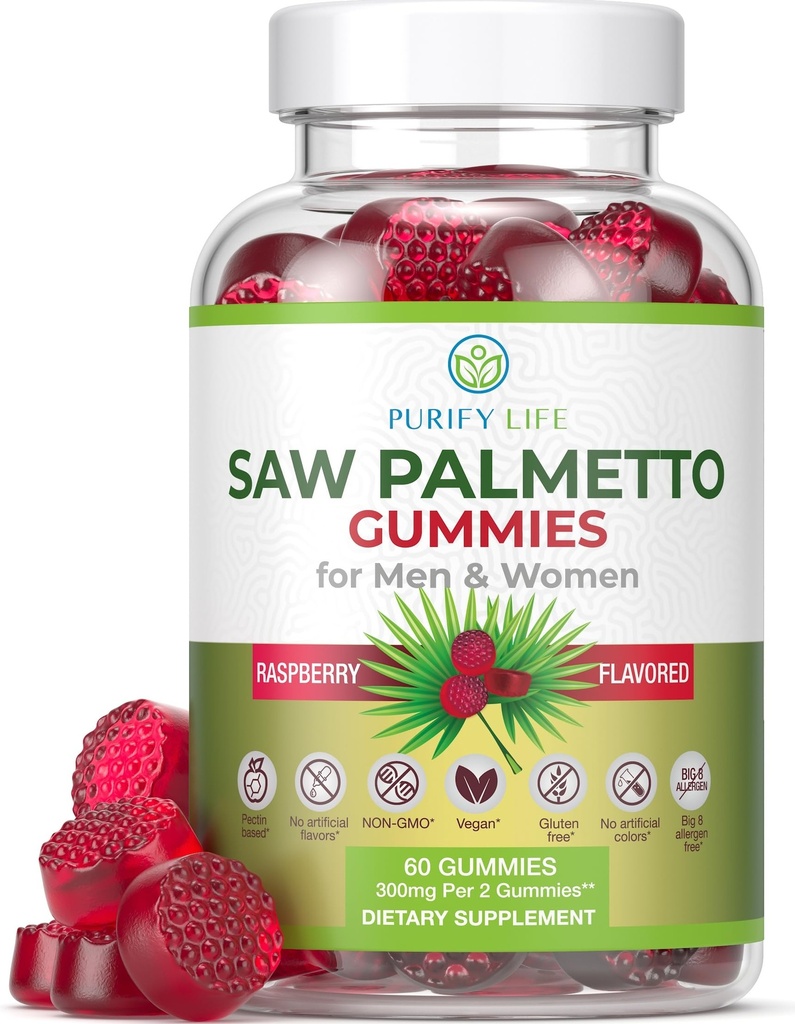 Vegan Saw Palmetto per le donne e gli uomini - Potent Saw Palmetto Extract, integratori di prostata per gli uomini, DHT Blocker per la crescita dei capelli delle donne, ormonali equilibrio gommie, PCOS perdita di capelli, DHT Blocker, senza glutine