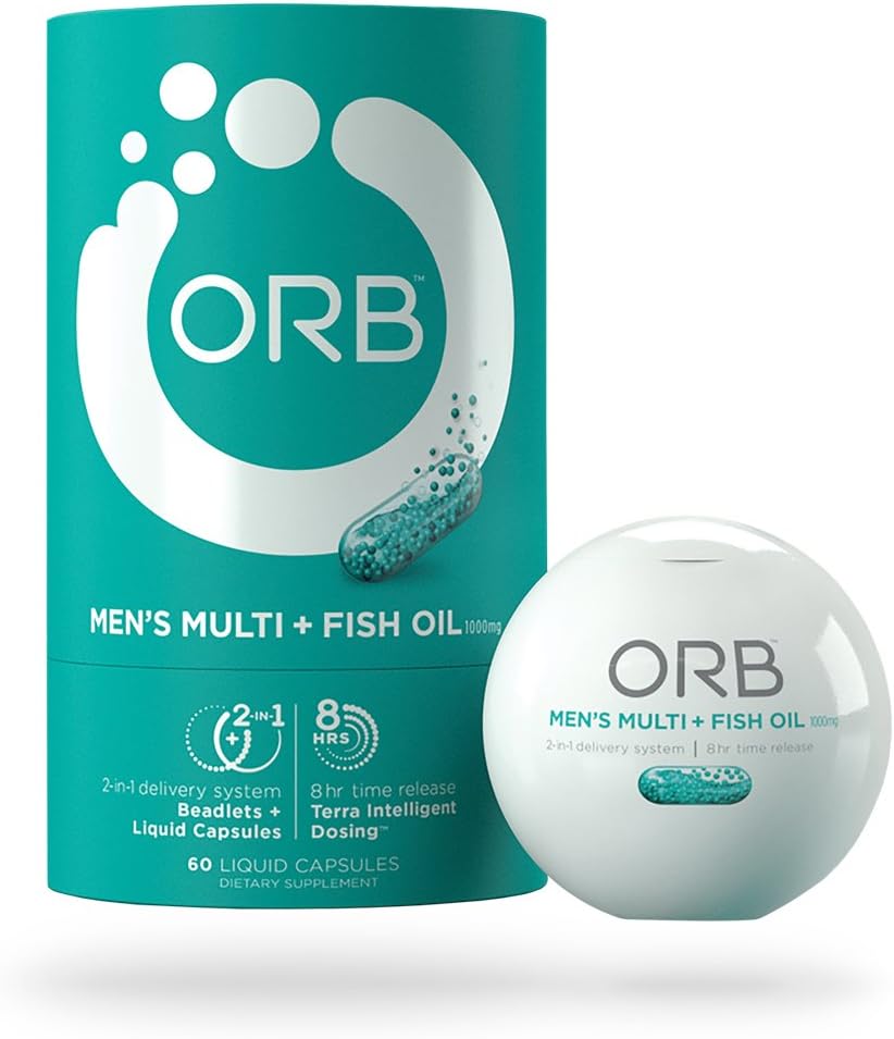 ORB MULTIVITAMINA uomo + olio di pesce – Un completo Multi + Fish Oil |Heart Health Support, Supporto antiossidante, Supporta un Mood positivo, 21 Vitamine essenziali – 60 Conte