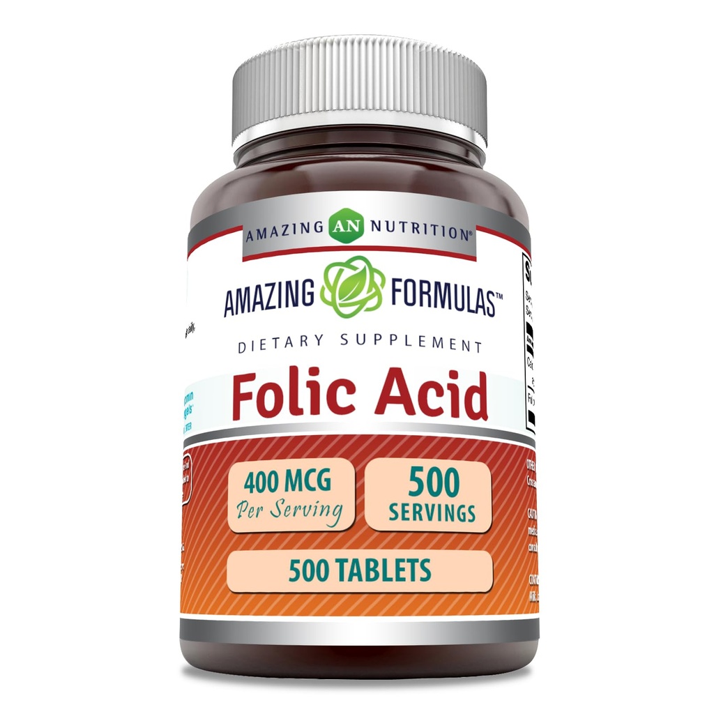 Stupefacente Formulas Folic Acid (Vitamin B9) 400 mcg | Compresse Supplemento | Non-GMO | Gluten Free | Made in USA (1 Pack | 500 Count)
