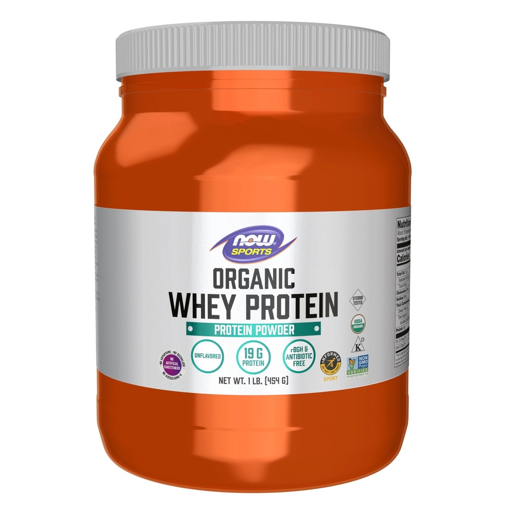 NOW Alimenti Nutrizione sportiva, Proteine organiche certificate 19 g, Polvere non aromatizzata, 1-Pound