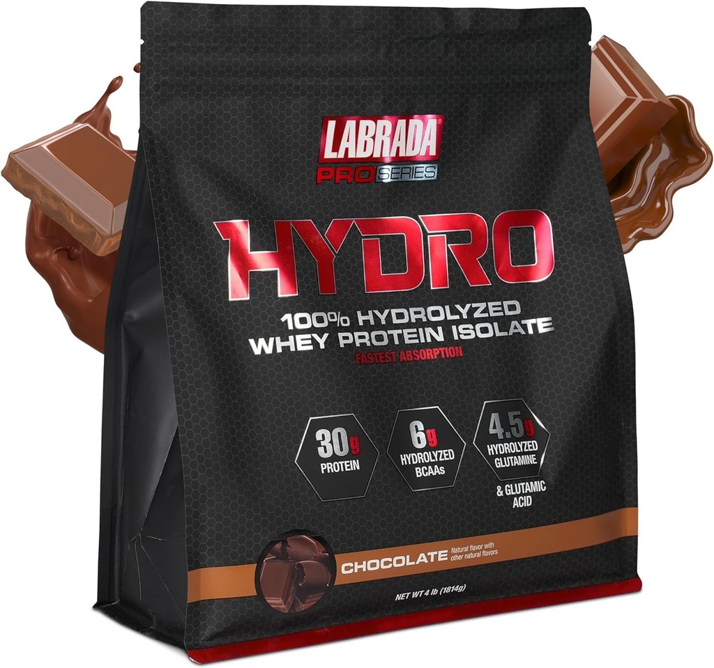 LABRADA Hydro 100% reines hydrolysiertes Whey Protein Isolieren Pulver, Lactosefrei, Glutamin, Schnellste Digesting Whey Verfügbar, Instant Mixing, Delicious Taste 47 Servis 4lb (Chocolate)