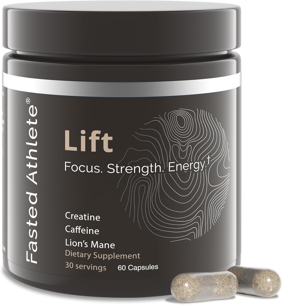 Sollevamento rapido dell'atleta | Nootropic | Lions Mane, Creatina, Caffeina | Integratore di funghi | Supporta messa a fuoco, Memoria, Energia, Schiuma del cervello | 60 capsule