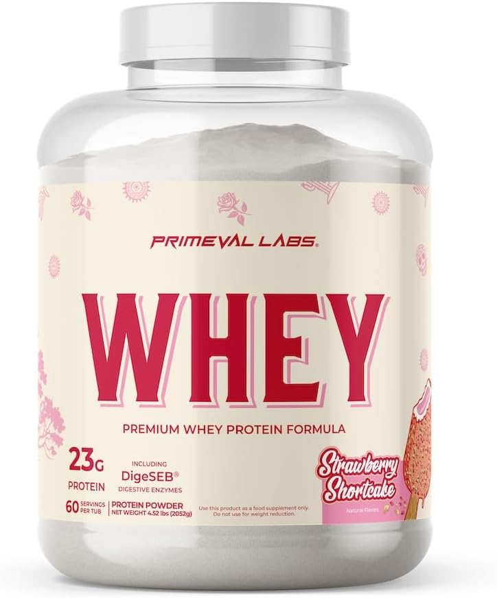 Primeval Labs Pure Whey Protein Concentrate | Muscle Growth & Recovery | Easy to Mix Formula | Strawberry Shortcake | 60 Serve