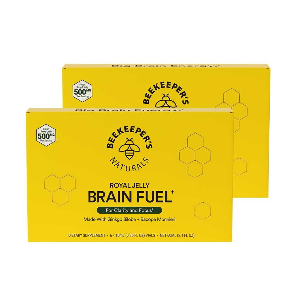 Bekeeper's Naturals B.LXR Brain Fuel - Mémoire, Focus et Clarity Formule liquide, soutient la productivité Jelly Royal, Ginkgo Biloba, Bacopa Monnieri Keto Friendly, sans gluten et caféine, 6 ct (2 Pack)