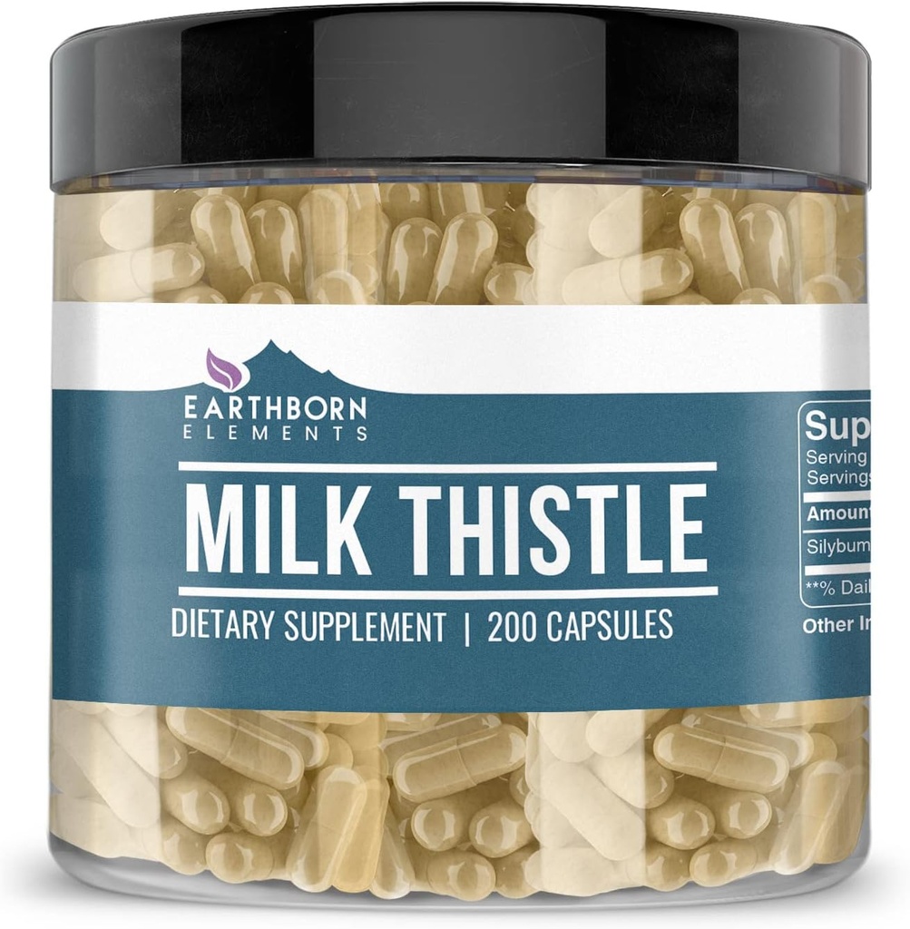 Earthborn Elements Milk Thistle 200 Capsules, Pure & Undiluted, No Additives