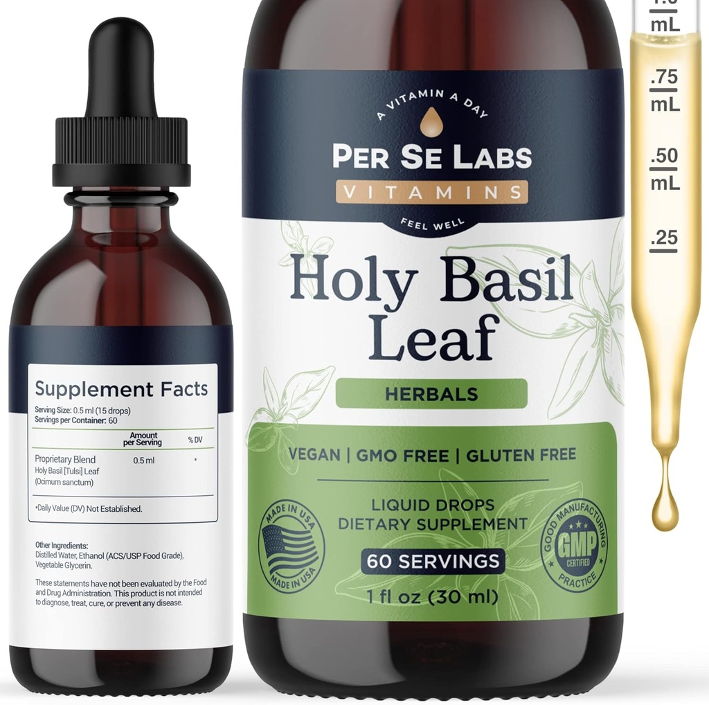 Organico Santo Basilio Foglia Liquido Drops 2 mesi di alimentazione - Supporto immunitario, cervello e fuoco Booster, Adaptogen