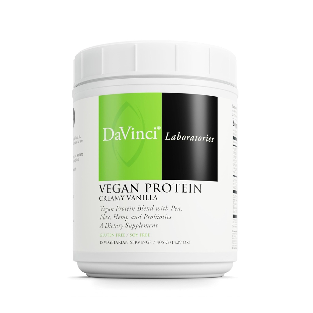 DaVinci Labs Vegan Protein - Protein-Pulver-Ergänzung unterstützt Muskel- und Gewebereparatur* - Vegan Protein-Ergänzung mit Pea Protein & Flax Seed - Creamy Vanilla, 15 Portionen (405 g)