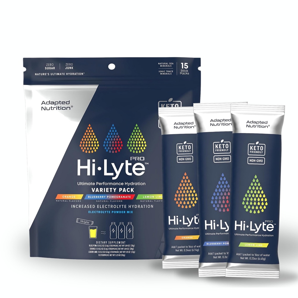 Adapted Nutrition Hi-Lyte Pro Hydration Packets - 15 Individuelle Getränke Packets | Variety Pack | Flavored Electrolyte Powder | Sugar-Free, Zero Carb, Zero Calorie