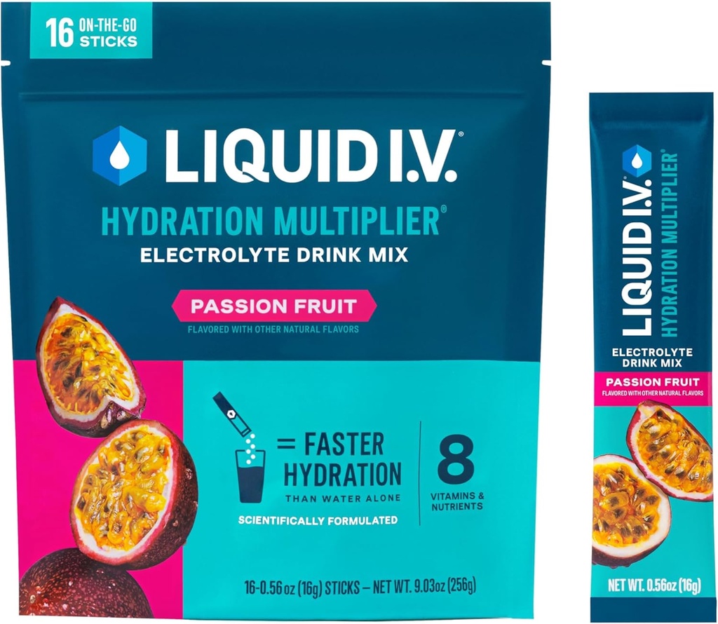 Liquid I.V.® Hydration Multiplier® - Passionsfrucht - Hydration Pulver-Packets | Elektrolyt Pulver-Getränk-Mix | Günstig Single-Serving Sticks | Non-GMO | 16 Servierungen (Pack von 1)