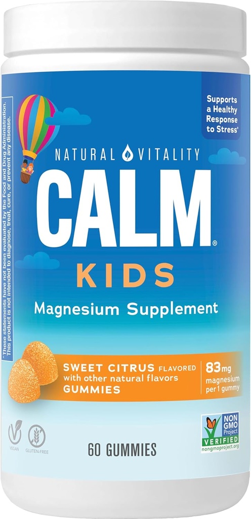 Natürliche Vitalität CALM Kinder Magnesium Supplement Gummi, Gummi für Balanced Mood, unterstützt gesunde Entwicklung, Glutenfrei, Vegan, Süße Citrus Flavored - 60 Gummis