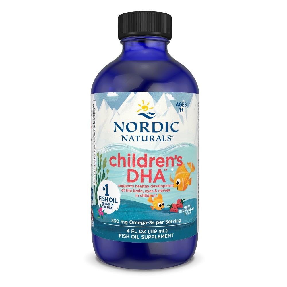 Nordic Naturals DHA per bambini, Fragola - 4 once per bambini- 530 mg Omega-3 con EPA & DHA - Sviluppo del cervello e funzione - Non-OGM - 48 Serve