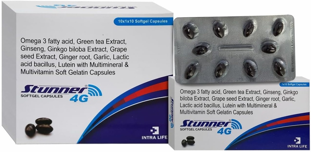 STUNNER-4G SOFTGEL CAPS Inseng-Extrakt Pulver 42.5mg + Weizen Germöl 25mg + Citrus Bioflavonoide 20mg + Trauben Seed-Extrakt 15mg + natürliche gemischte Carotinoide (10% Dispersion)11.33mg + Grüner Tee-Extrakt