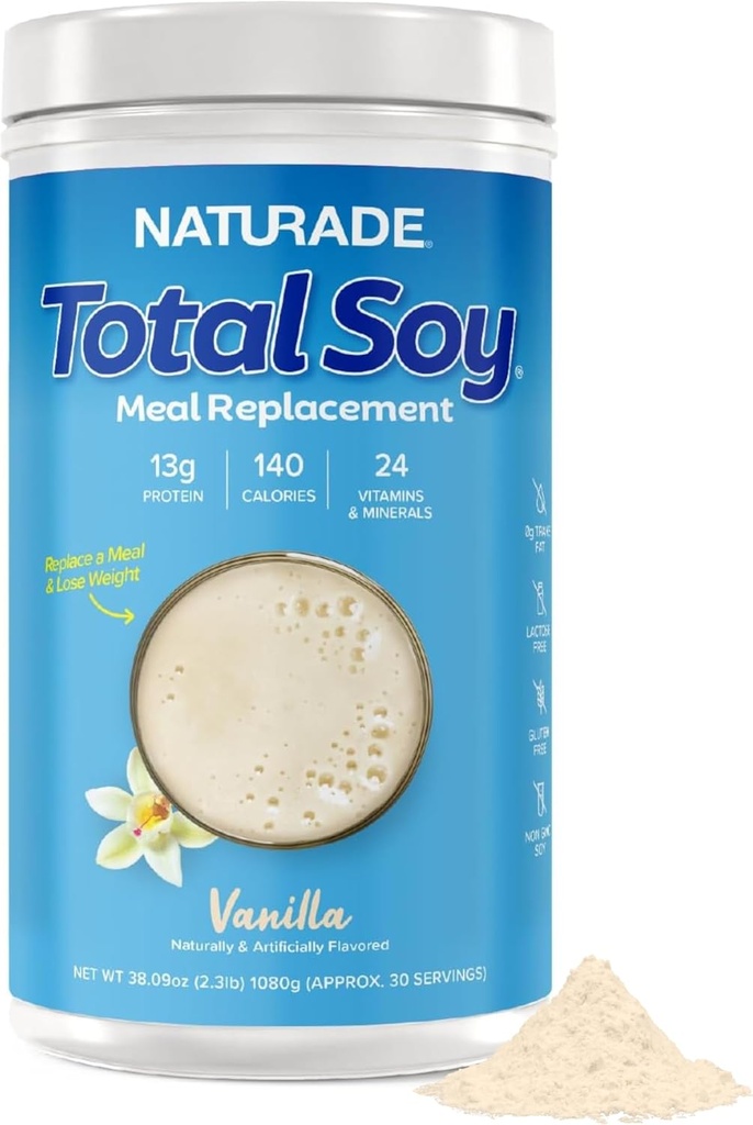 Naturade Poudre de protéines de soja total - 13g Protéines et 130 calories par portion - Zéro gras trans - Soy non OGM - Sans lactose et sans gluten - Vanille (30 portions)