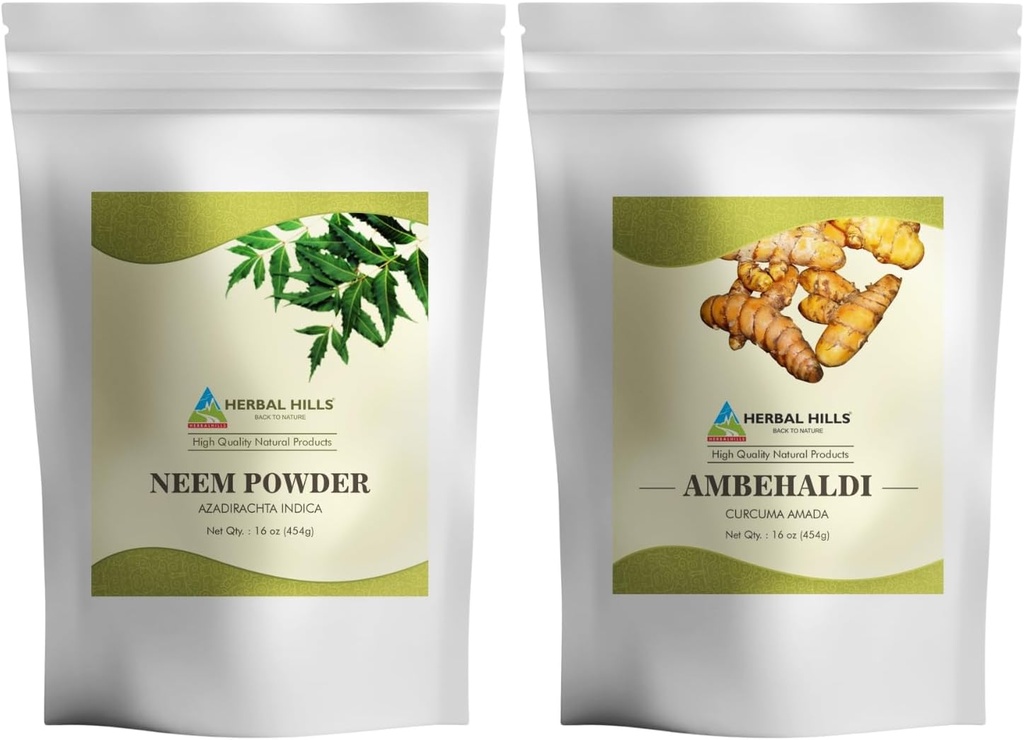 Neem Leaf Poudre et Ambehaldi Turmeric Poudre 16 Oz