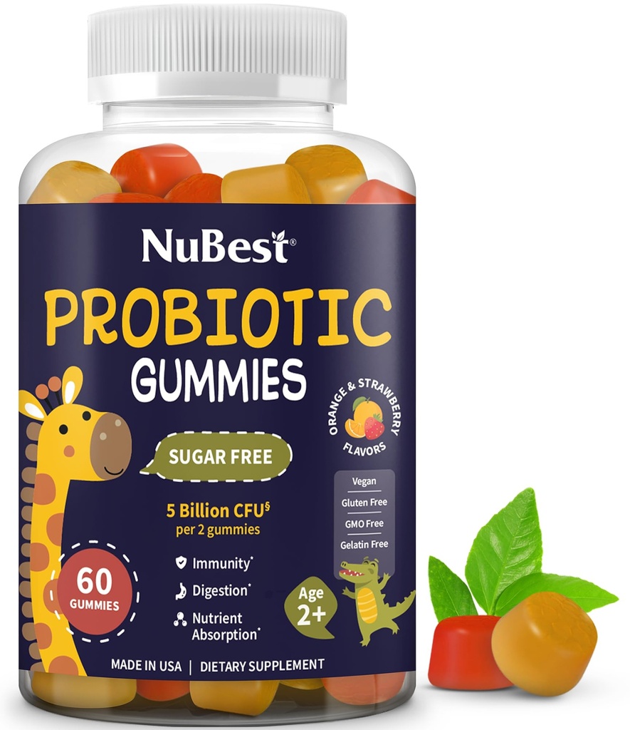 NuBest quotidien Probiotique Gommies pour les enfants et les adolescents avec 5 Million CFUs.Supports Immuni, Gut, et la santé digestive.Support de sucre ajouté.