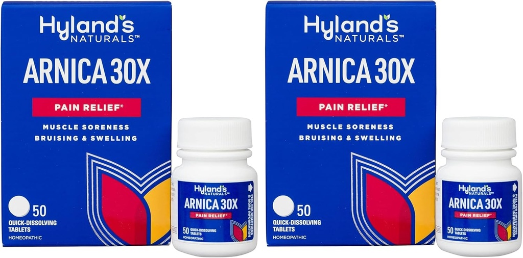 Hyland's Naturals Arnica Montana 30x Tablets, naturale sollievo di lesioni, gonfiore e sonnolenza muscolare, rapida dissoluzione compresse, 50 conteggio (pacchetto di 2)