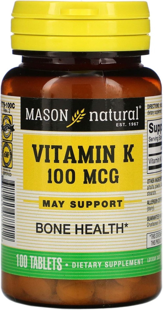 Mason Vitamine Vitamin K 100 mcg Tabletten, 100-Kümme Flaschen