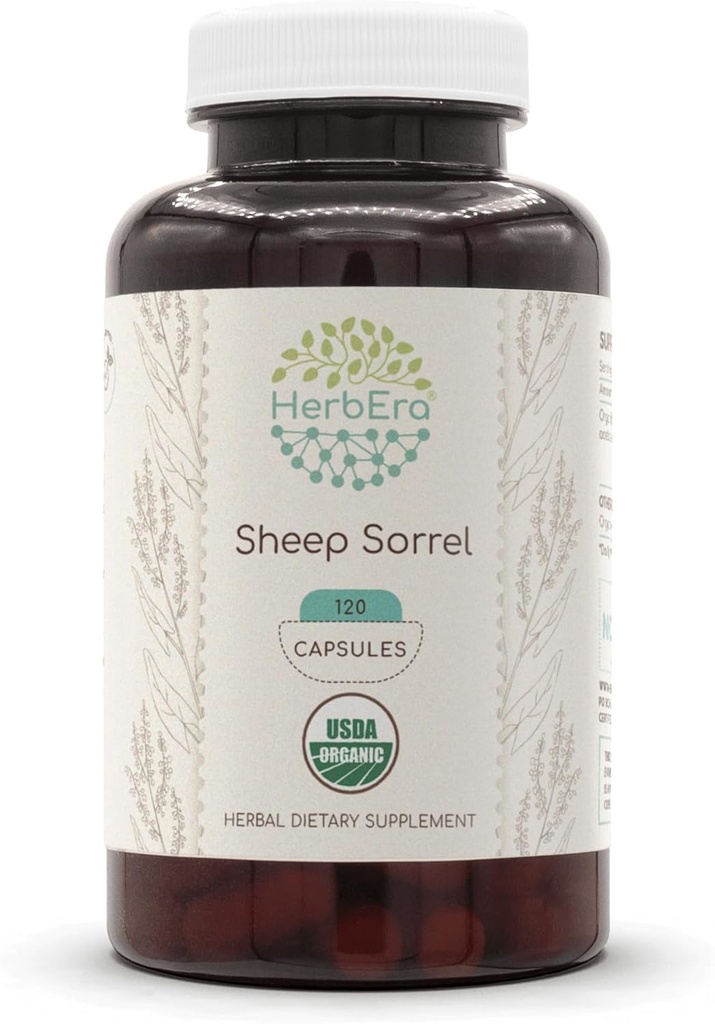 HerbEra Sheep Sorrel USDA Organic 120 Kapseln | Natürliche Kräuterergänzung | Certified Organic Vegetarian Capsules and Organic Sheep Sorrel (Rumex Acetosella) Getrocknete Kräuter (120 Kapseln)