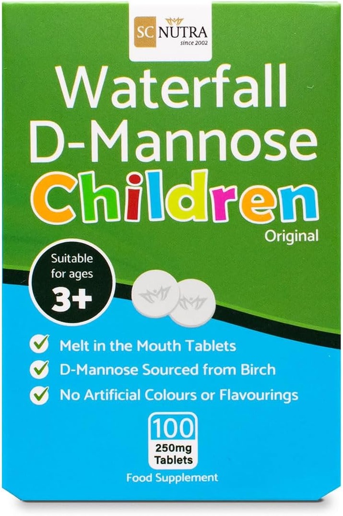 Wasserfall D-Mannose Kinder Original | Keine künstlichen Farben & Aromen | Vegan | 250mg Melt in den Mund Tablets – 100 Count