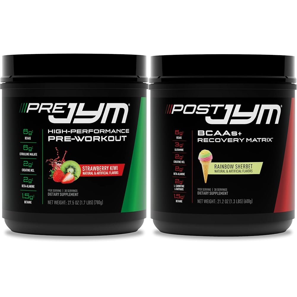 JYM Supplement Science PRE JYM 30 Serve - Fragola Kiwi & - Post-Workout con BCAA, Glutamina, Creatina HCL, Beta-Alanine, e Più Arcobaleno Sherbert Flavor, 30 Serve, 21.2 oz.