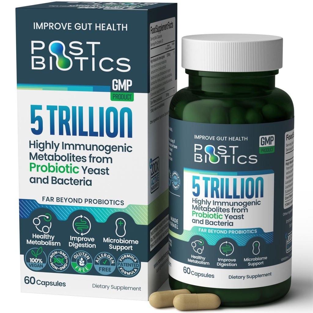 NAVEH PHARMA Adult Postbiotics Kapseln für Frauen und Männer | Postbiotics for Gut Health mit 200X Zutaten Than Probiotic und Prebiotic | Unterstützt Immunität, Verdauung, Microbiome & Metabolism