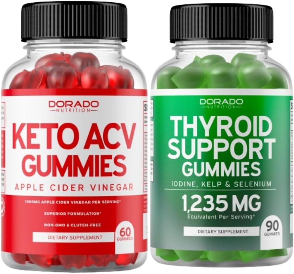 Keto ACV Gummies (60 Count) Advanced Weight Loss Formula and Thyroid Support (90 Count) Support Supplement mit Ashwaganda, Iodine, Bladderwrack, Kelp & Schisandra - Non-GMO, Vegan & Made in USA