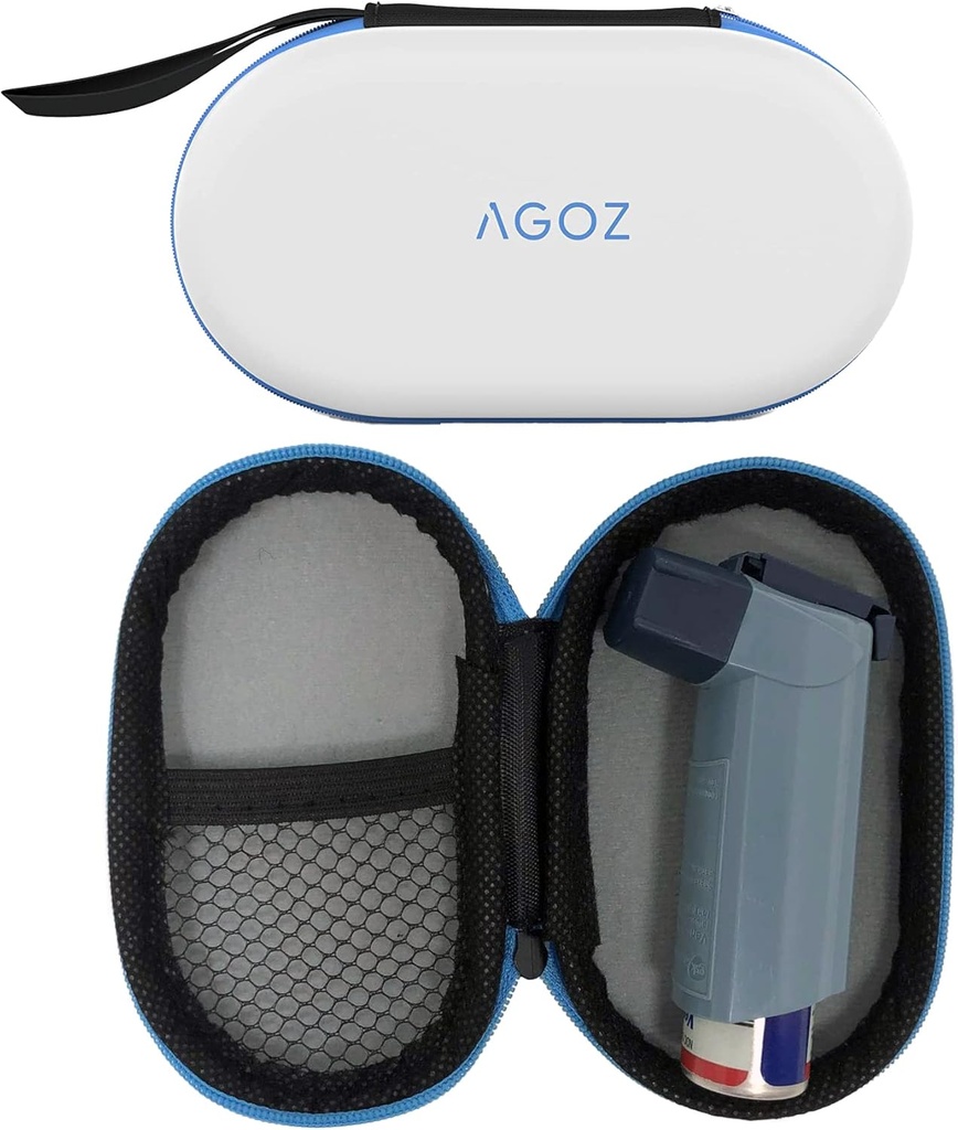 AGOZ Asthma Inhaler Medizin Reisetasche Tasche für Kinder und Erwachsene - Schutz medizinische Tasche Halter Cover mit Reißverschluss Schließung und Armband (White)