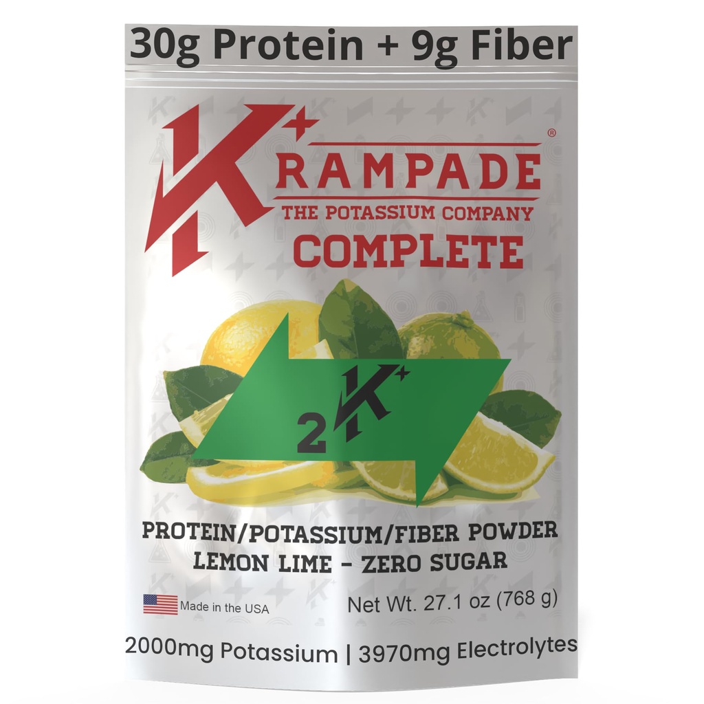 Krampade Whey Protein Fiber Supplement Elektrolyte Pulver | 30g Protein & 7g BCAA + 9g Soluble Fiber + 2.000mg Kalium + Magnesium Supplement| >2X Mehr K+ Than Coconut Water