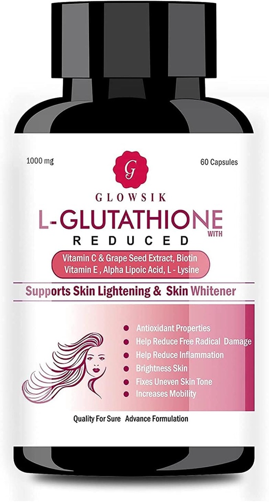 Astha L-Glutathion für Haut mit Vitamin C und Traubensaft, 1000 mg - 60 Kapseln von GLOWSIK