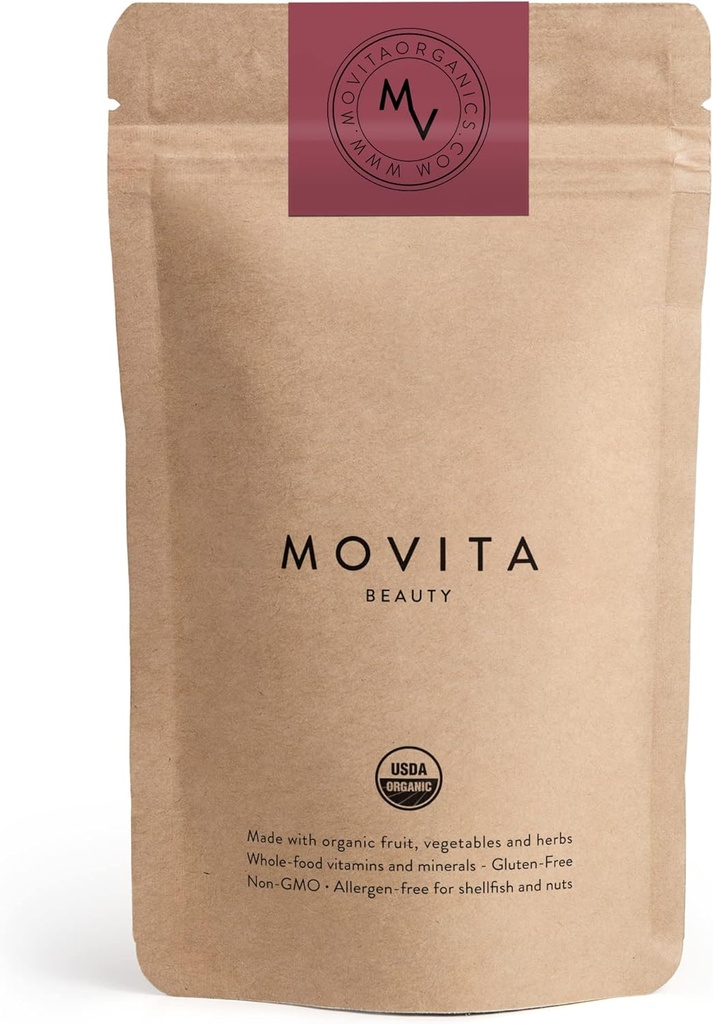 Movita Beauty – Promuove i capelli sani, la pelle e le unghie con Biotin & Choline –Fermented Whole Foods, Organic, Vegan, Gluten-Free, Non-GMO – 30-Day Supply (Eco-Friendly Pouch)