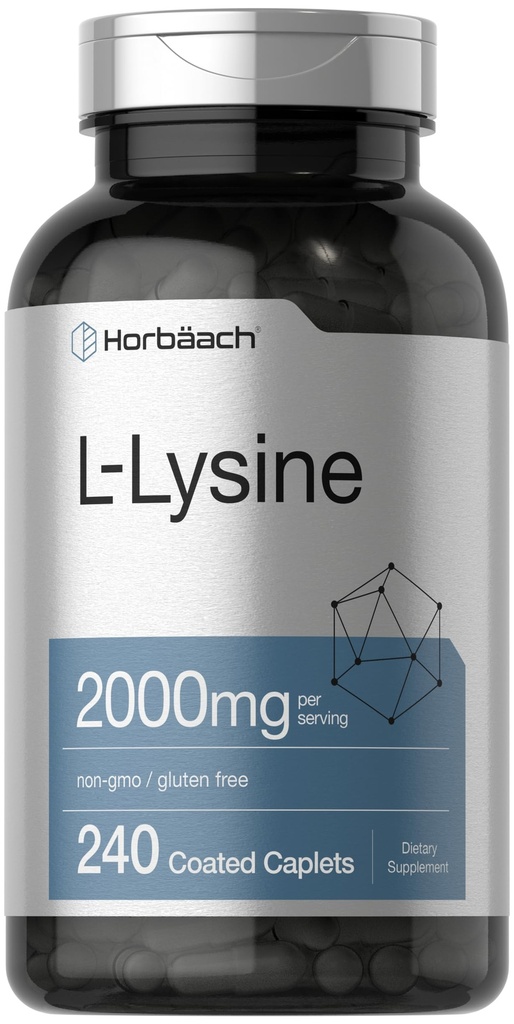 Horbäach L-Lysine Supplement 2000mg | 240 Caplets | Freie Form L-Lysine Hydrochlorid | Vegetarisch, Non-GMO, Glutenfrei