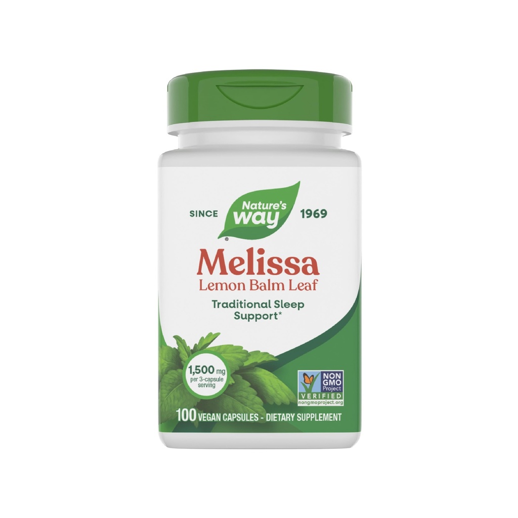 Via della natura Melissa Lemon Balm Leaf, Supporto per il sonno tradizionale*, Melatonin Free, 1500 mg per 3-Capsule Serving, Progetto Non OGM verificato, 100 Vegan Capsules (Packaging May Vary)
