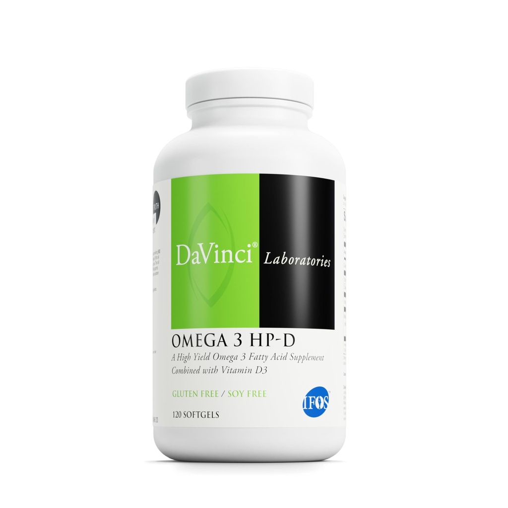 DAVINCI Labs Omega 3 HP-D - Supplément alimentaire pour les articulations saines et le soutien de la santé immunitaire, cardiovasculaire et de la peau - avec la vitamine D3 et sans gluten - Saveur de citron - 120 Softgels