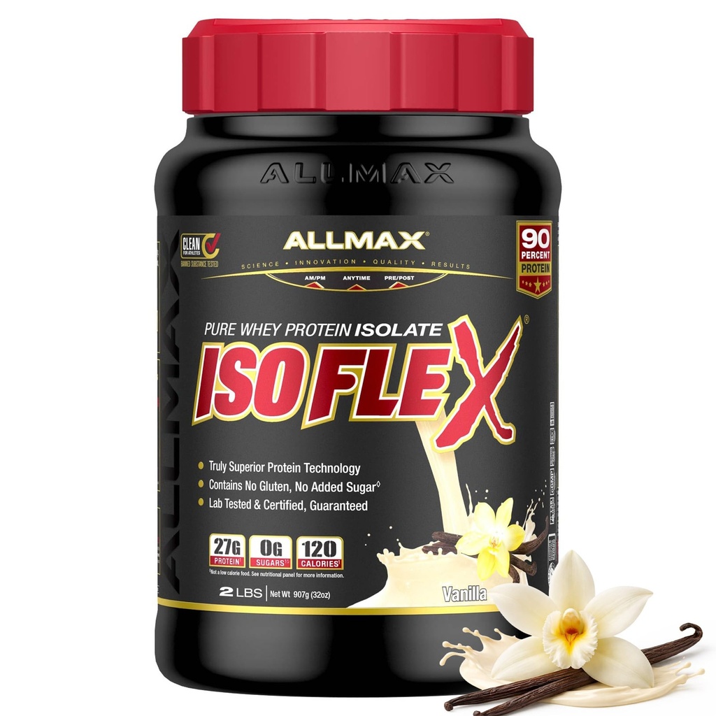 ALLMAX Nutrition - ISOFLEX Polvere di proteine del siero, Isolato di proteine del siero, 27g Protein, Vanilla, 2 Pound