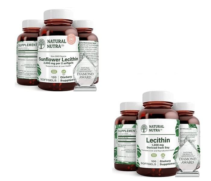 Natural Nutra Sunflower Lecithin Supplement 2000 mg 120 Softgels Soy Lecithin Nahrungsergänzung 1200 mg 100 Softgels