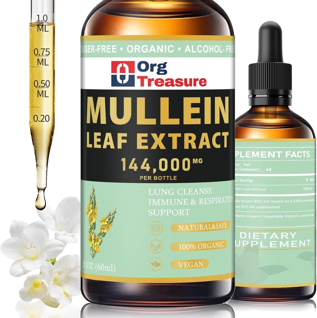 Mullein Drops for Lungs - Organic Mullein Leaf Extract - Lung Cleanse & Detox, Respiratory and Immune Support, Natural Herbal Supplement, As Liquid, Tincture, Tea, 2 FL OZ
