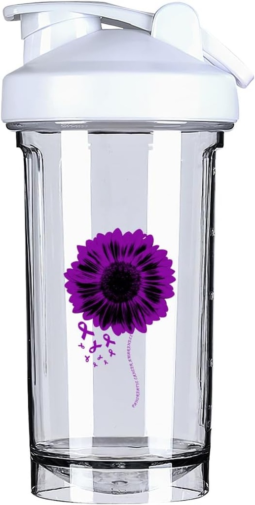 Pancreatic Cancer Awareness 18 Ounce Shaker Bottiglia Bere Mixer Leak-proof Pre Workout Protein Shakes Meal Sostituzione Shakes Bottiglie 500ML/18 Oz White&-1