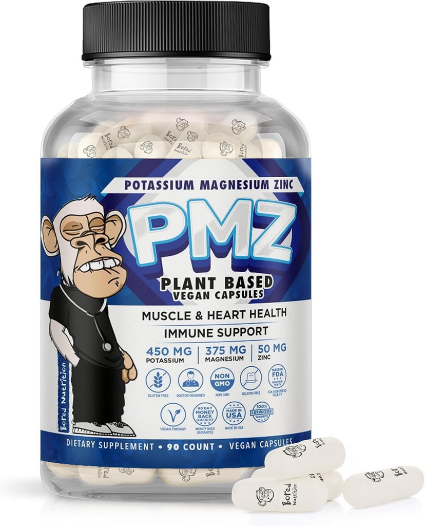 Kalium Magnesium Zink - leicht zu schlucken - Magnesium Kalium Aspartate Unterstützung Gefäß, Herz, Muskel & Nerve Gesundheit, 90 Vegan Kapseln - Tri-Mineral Fusion Formel - von Bored Nutrition