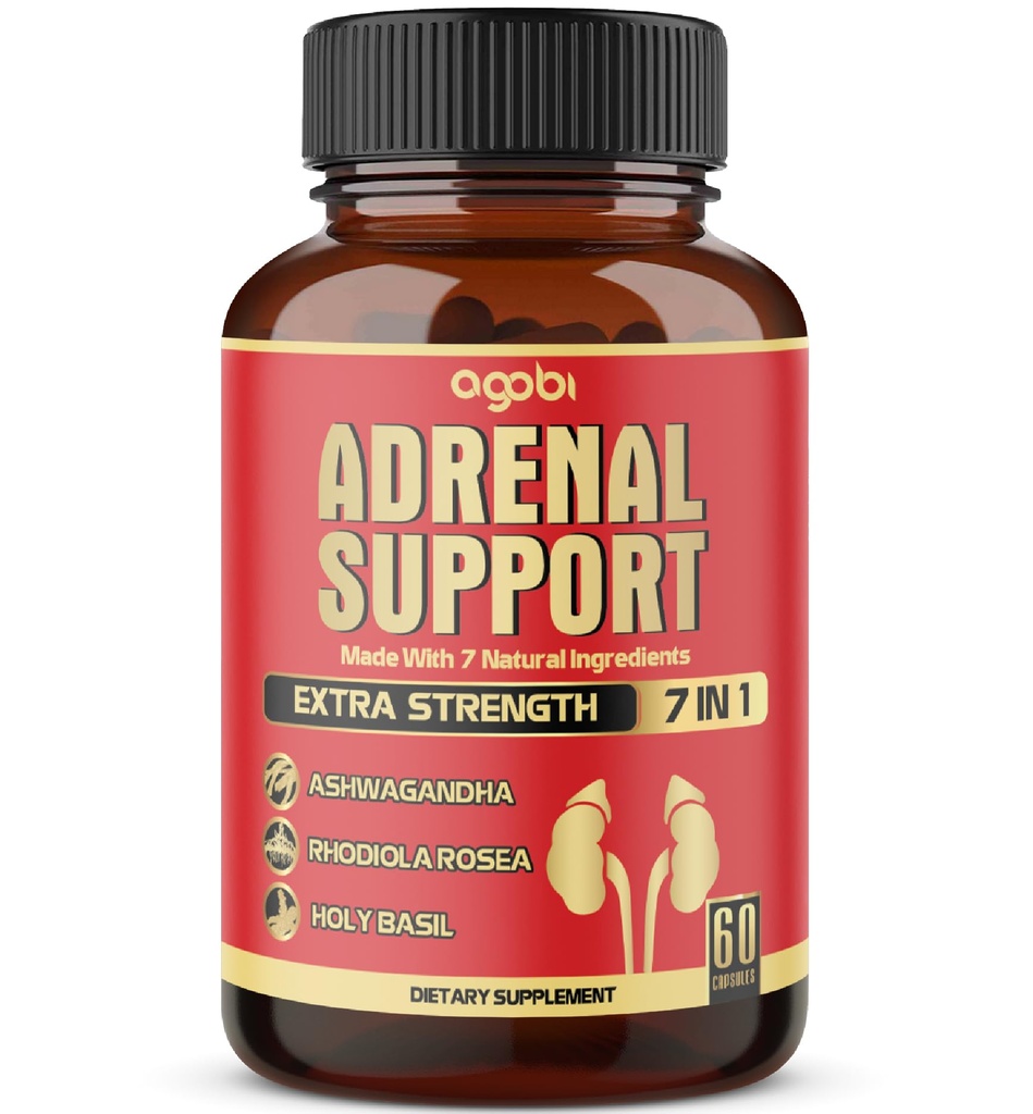 agobi 7in1 Adrenal Support Supplement - Äquivalent zu Concentrated Ashwagandha, Panax Ginseng, Rhodiola Rosea & More - 60 Kapseln 2 Monat für Body Balance