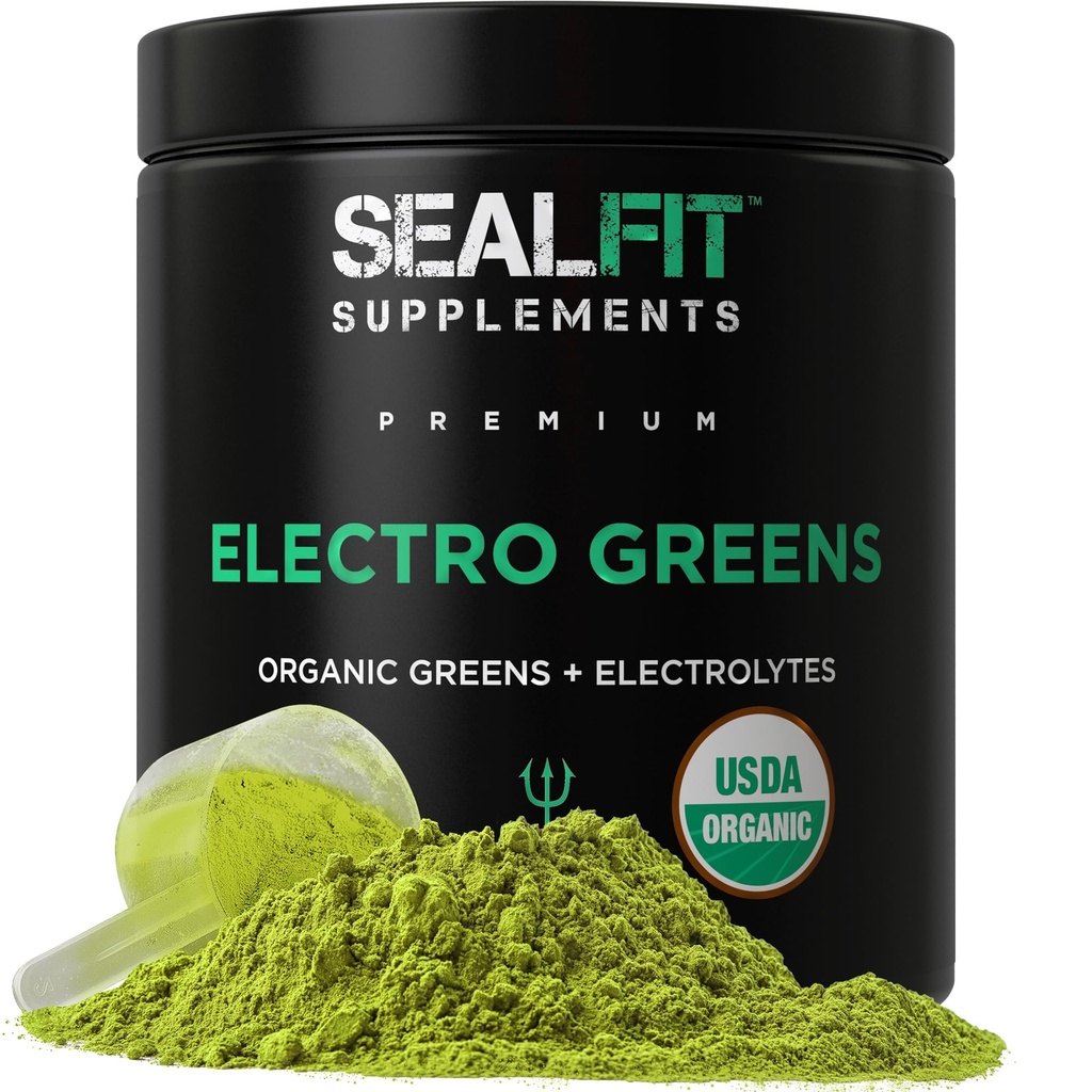 SEALFIT ElectroGreens - USDA Organic Greens Superfood + Elektrolytpulver. 25+ Superfoods für Energie und Hydration. Super Green Juice und Electrolyte Powder Inspiriert von früher Navy Seal Mark Divine