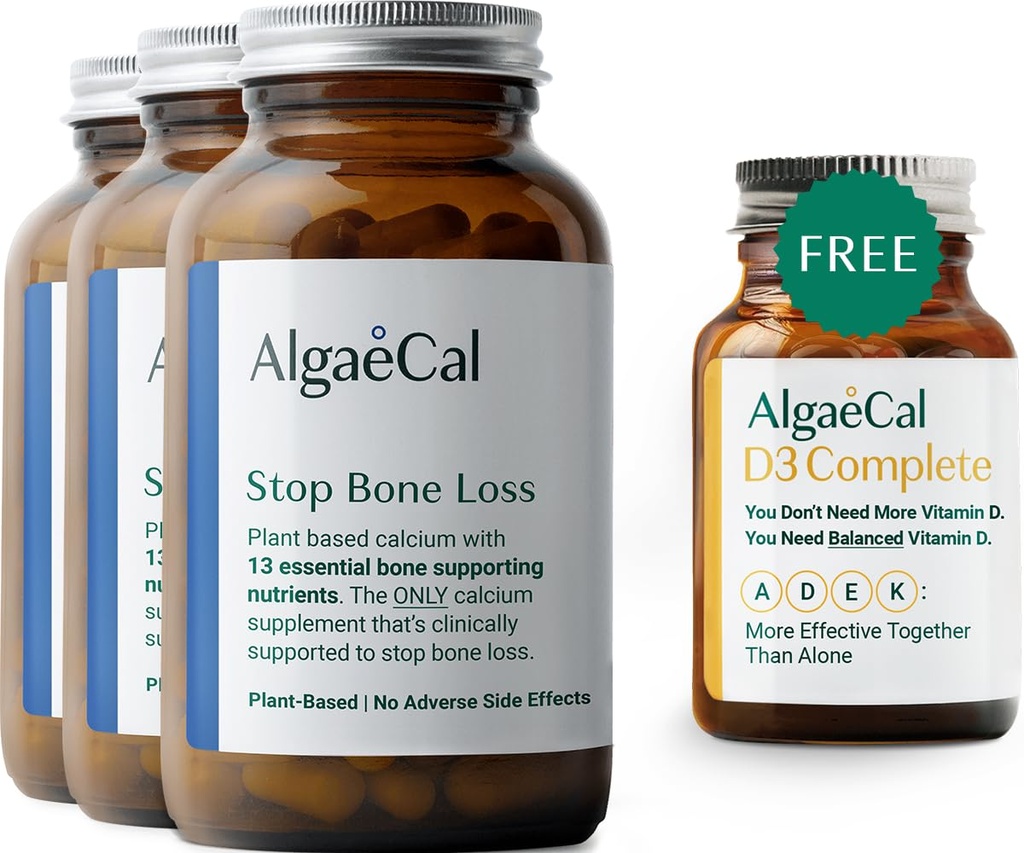 ALGAECAL Vitality Bundle - Free 4-in-1 Vitamina D3 Calcium completo e piantato con 13 minerali a sostegno di ossa, clinicamente indicato per fermare la perdita di ossa, Immune & Whole Body Wellness