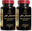 L-LYSINE 1000 mg Aminoacido Free Form Essenziale - Supporto tessuto sano, L-Lysine 1000 mg, Supplemento dietetico, Aminoacido per sintesi proteica, Aminoacido Free Form - 2 bottiglie 200 conteggi